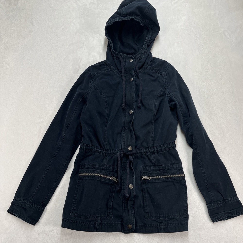 Hollister Utility Jacket Womens Medium Navy Gorpcore Normcore Hooded Cotton